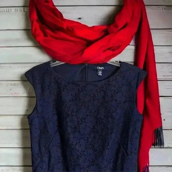 Chaps by Ralph Lauren Womens Misses Midnight Blue Floral Lace Sheath Dress - Picture 8 of 11